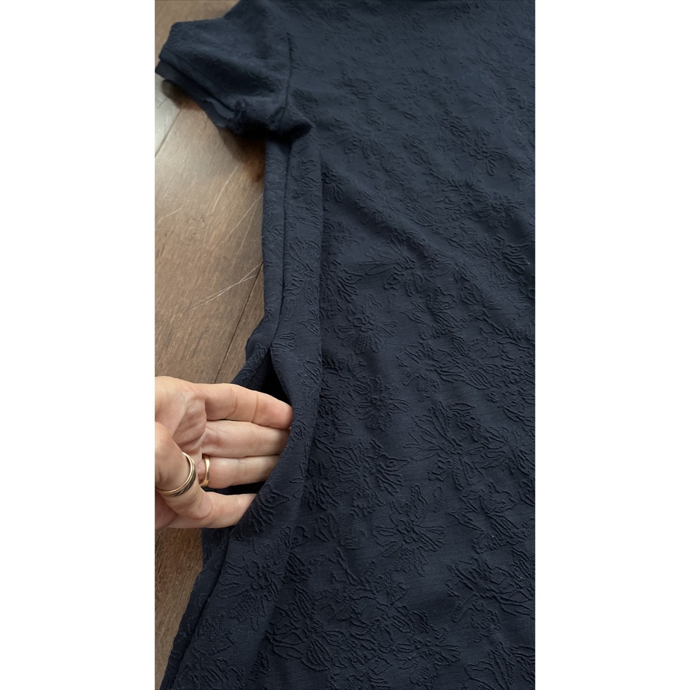 Simply Vera Wang Floral Texture Embossed A-Line Dress Womens M Blue Short Sleeve - Picture 9 of 16
